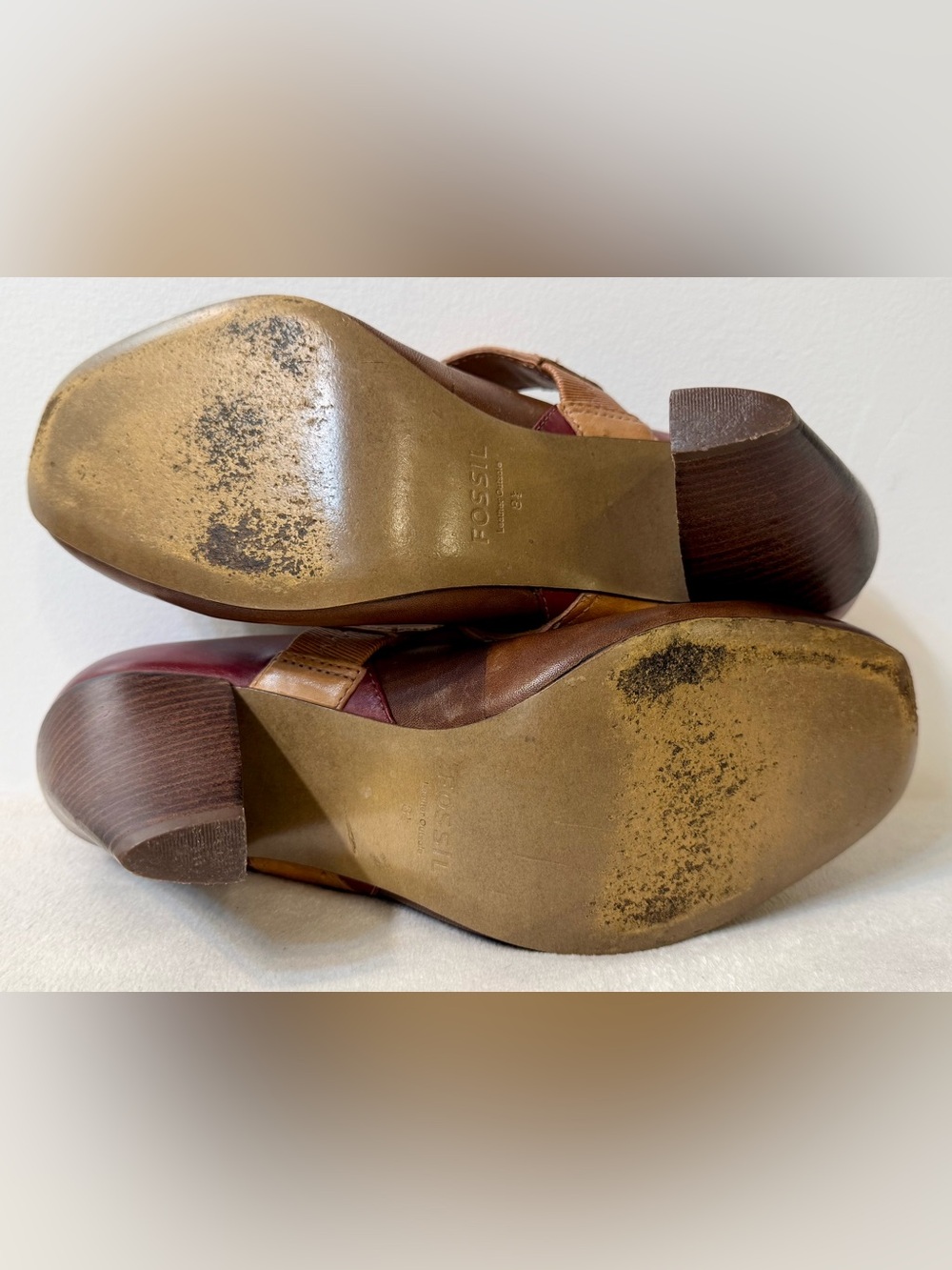Vintage Fossil Colorblock Leather Mary Jane Heels Size 8.5 - Picture 11 of 12